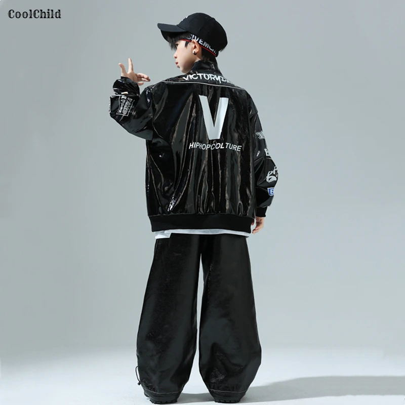 Chaqueta de cuero de moda K-pop para niños, pantalones Cargo de baile callejero, ropa informal estilo Hip Hop para niñas, conjunto de ropa para niños, disfraz de Jazz suelto