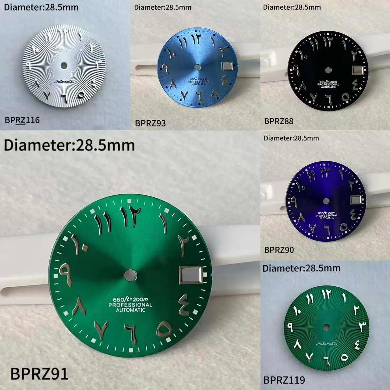 28.5mm Arabic Numeral Green Blue Black Hot sales Dial With NH35 Automatic Movement 28.5mm No Luminous Arabic Dial