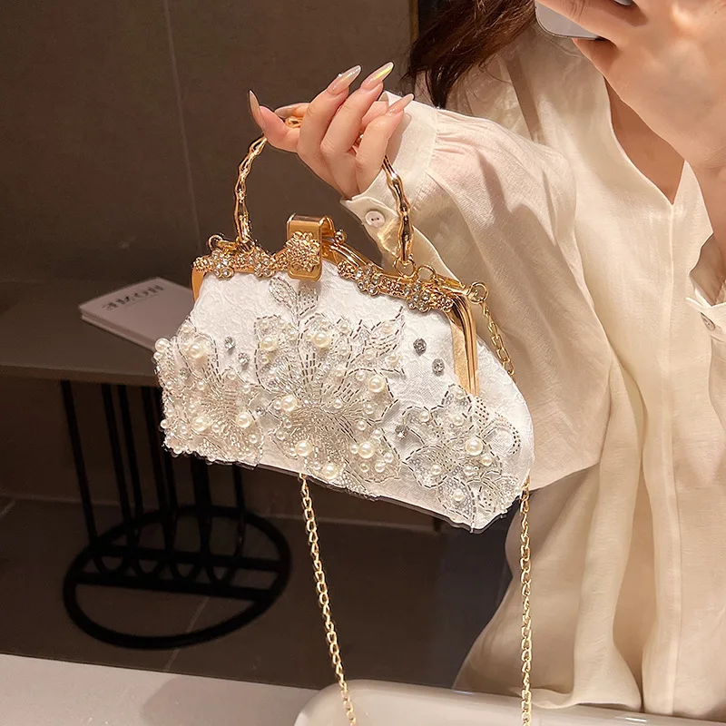 خمر حقيبة الزفاف الموضة الزهور الماس مقبض علوي قفل أكياس سلسلة المرأة الكتف حقيبة كروسبودي حقائب اليد النسائية المحافظ #2