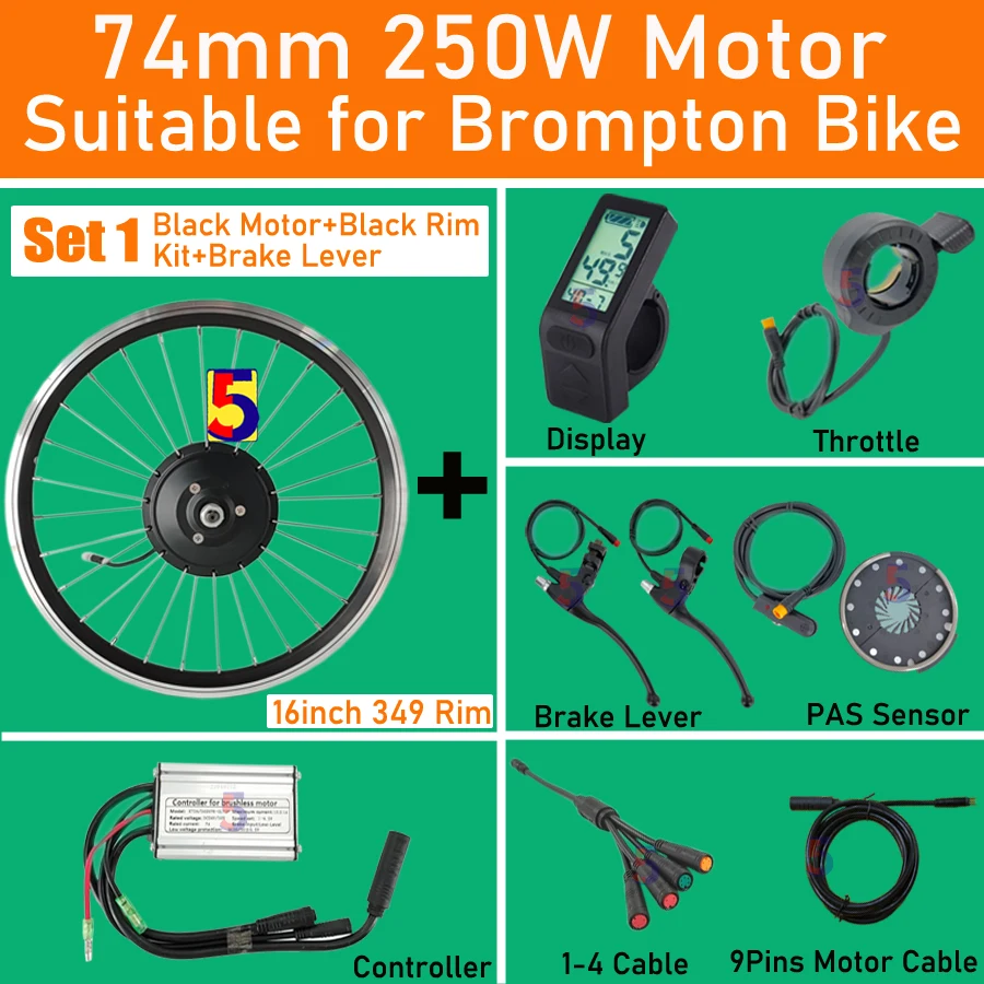 1.6kg Suitable for Electric Brompton Folding bicycle Motor 36V 48V 250W Gear hub Motor 28holes 74mm High Speed Motor