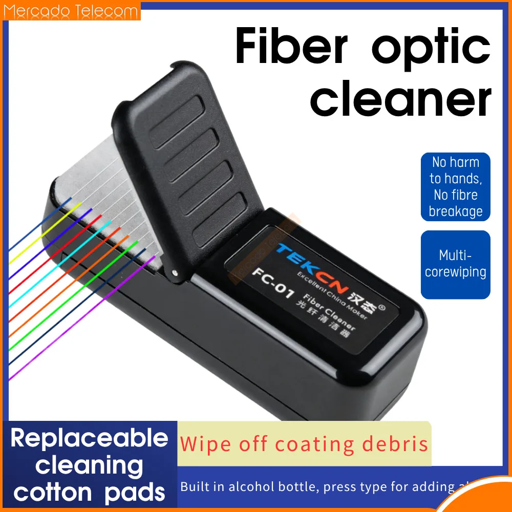 FC-01 Optical Fiber Core Wiping Clip FTTH Cleaning Tool Fiber Optic Cleaner With Cleaner Cotton/Alcohol Storage Bottle