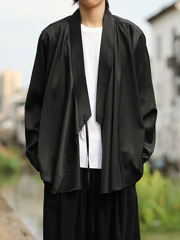 

Мужская свободная рубашка с длинным рукавом в китайском стиле, повседневная, новая, в монашеском стиле, с широким воротником, ханьфу, молодежная, летняя, модная