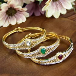 Neovisson Arabesque Cuff Bracelet Gold Color Moroccan Bangle Full Crystal For Delicate Woman Wedding Jewelry Bride Gift