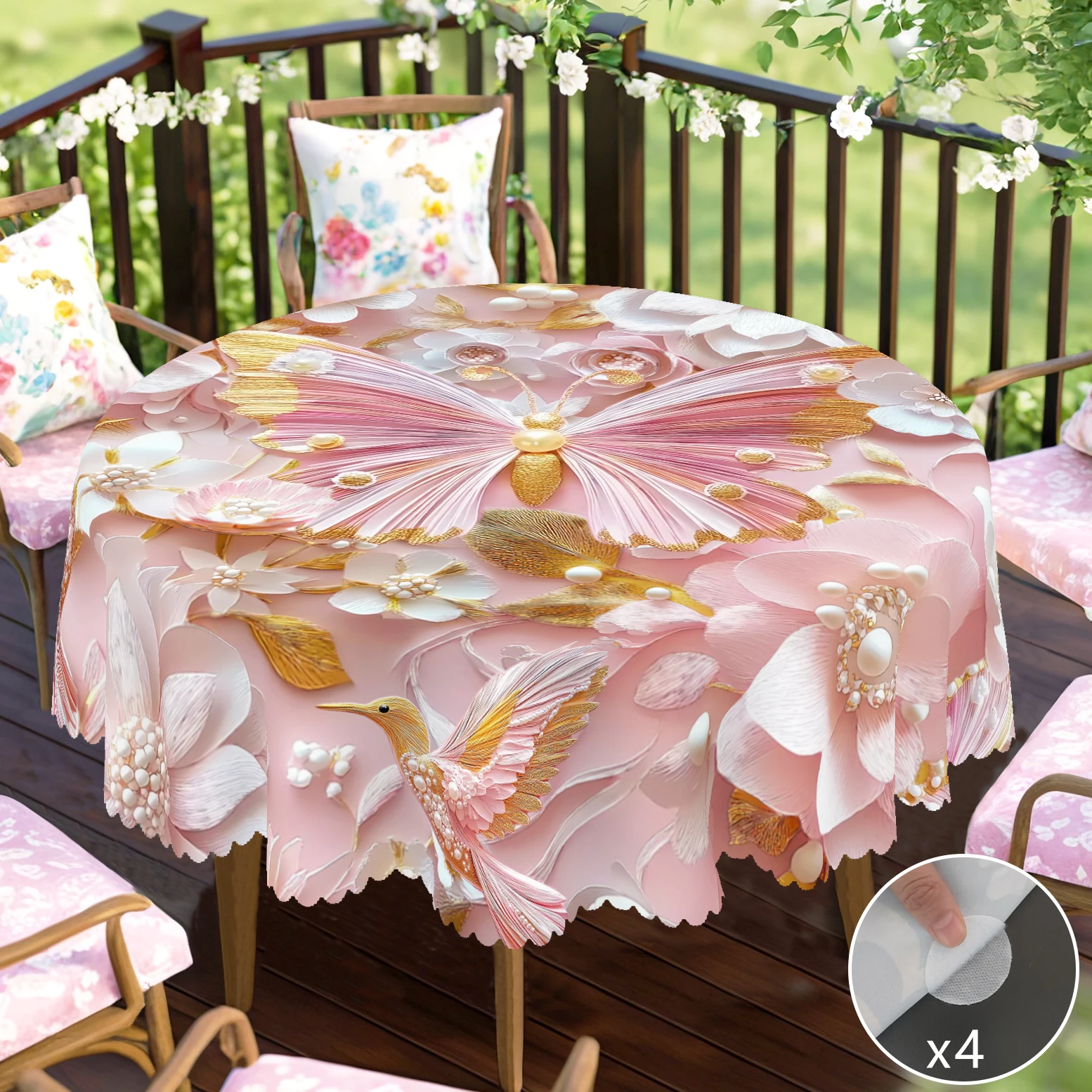 1 Piece of Vintage Floral Round and Rectangular Tablecloth, Available in Various Sizes, with 3D Floral Print Design in Pink, Featuring Hummingbirds and Butterflies, Suitable for Spring and Summer, for Kitchen and Banquet Use, Ideal as a Gift