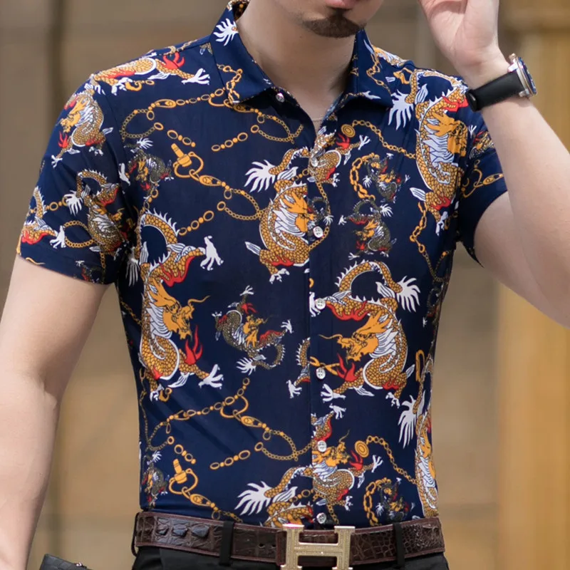 2024 Summer Flower Print Shirt Men Casual Hawaiian Turn-down Collar Short Sleeve Single Breasted Shirts for Man Vintage 3XL 4XL