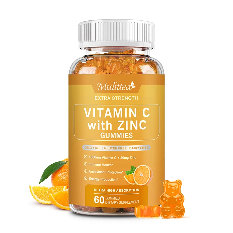 Mulittea Vitamin C with Zinc Gummies For Antioxidant Whitening Collagen Improve Immunity Skin healthDaily nutritional supplement