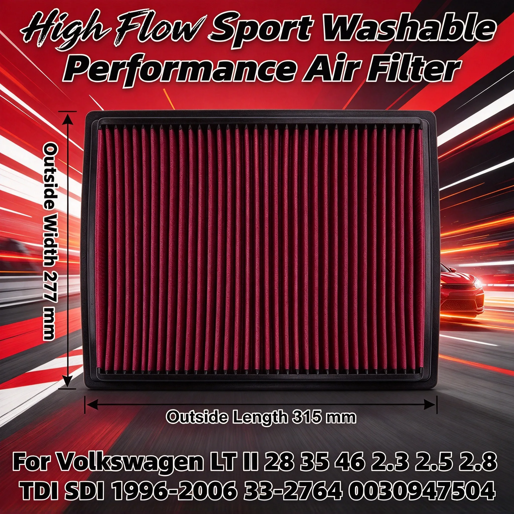 High Flow Sport Performance Washable Air Filter For Volkswagen LT II 28 35 46 2.3 2.5 2.8 TDI SDI 1996-2006 33-2764 0030947504
