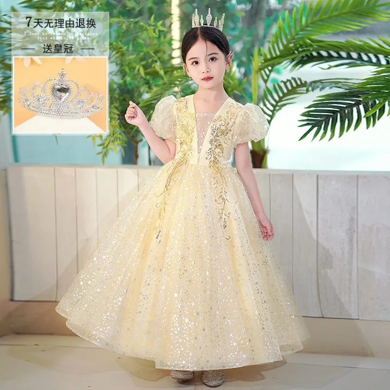 Girls Elegant Luxury Party Formal Dresses Girl Ceremony Festive Long Prom Dress For Kids 5 To 8 14 Years Old Children Clothes