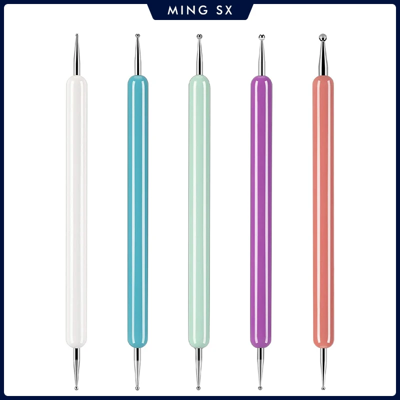 5 Pcs/set Nail Art Dotting Pen Crystal Beads Handle Dual-ended Drawing Painting Rhinestones Manicure Tools
