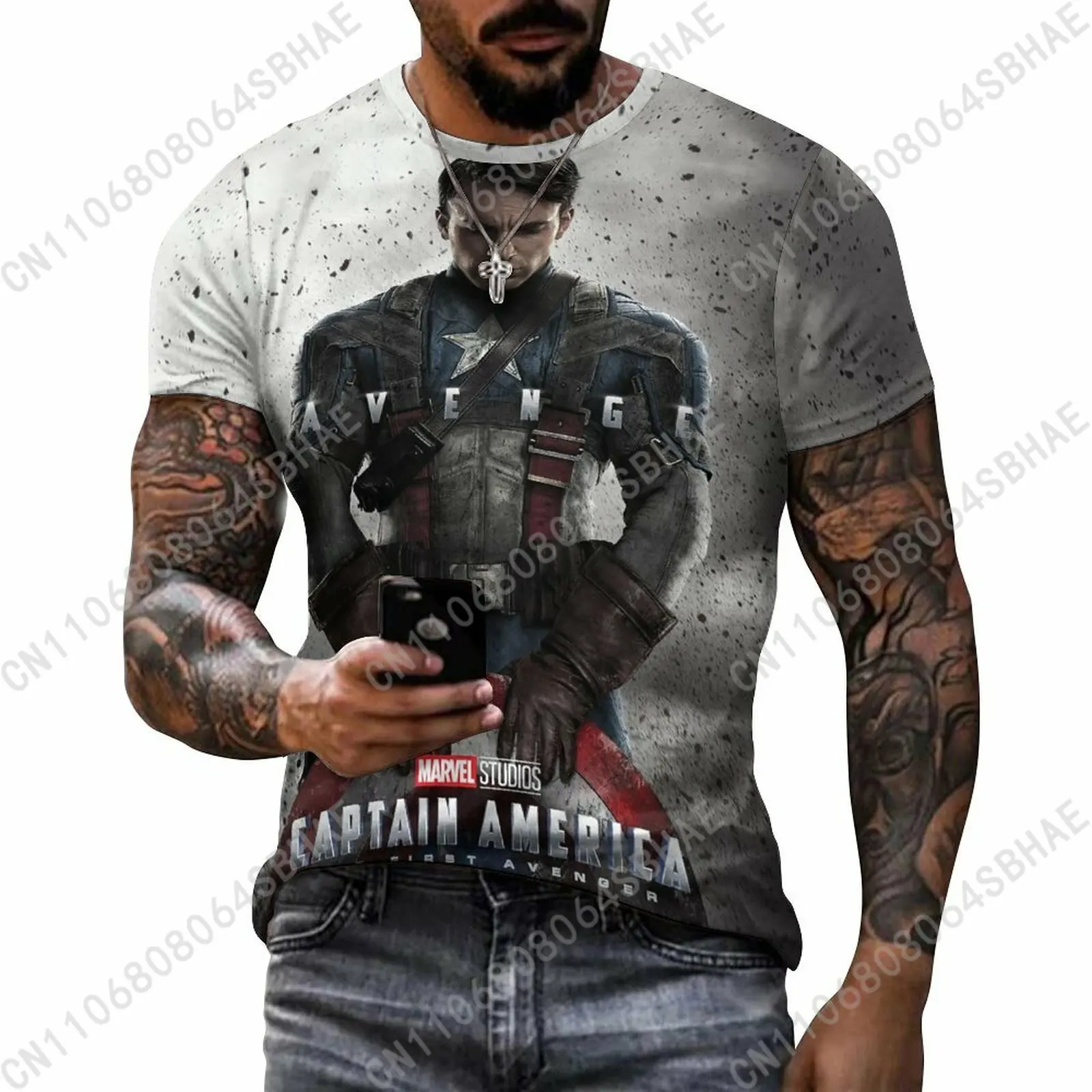 

Marvel Captain America Custom Pattern Men's Cotton T-Shirt Short Sleeve Tee Men Tops Personalized Tshirt Summer Cosplay