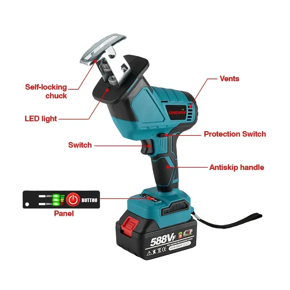 Sierra alternante sin escobillas, herramienta inalámbrica de corte de madera con hoja de sierra para batería Makita de 18V, 3600w, 12000spm