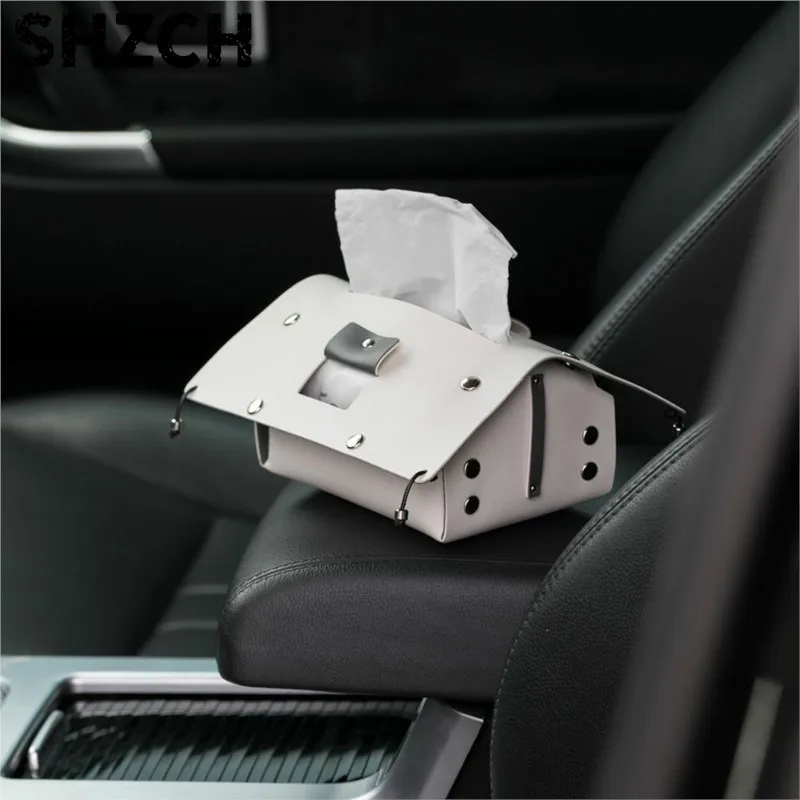 Leather Tent Shaped Household Tissue Box Car Mounted Paper Drawer Button Design Creative Tissue Box Home Paper Storage Box ZI935