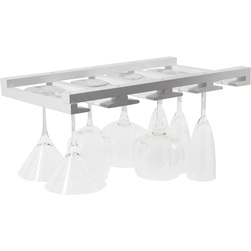 4-Section Wooden Under-Cabinet Stemware Rack, Holds Up to 12 Glasses, White Finish