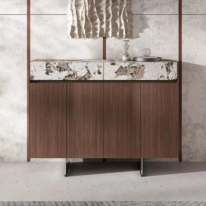 minimalist walnut shoe cabinet light luxury marble porch cabinet wall decorative