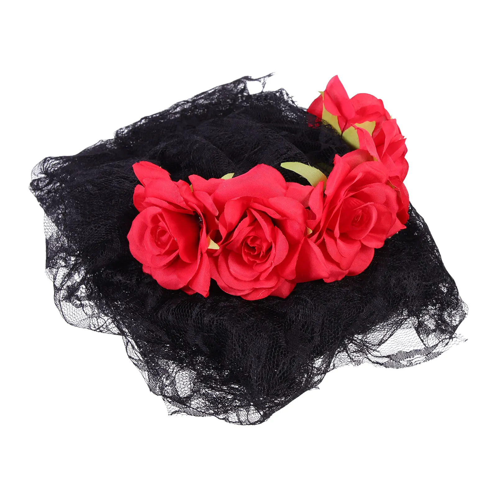 

Halloween Rose Headband Simulation Flower Veil Hair Clasp Day Of The Prop 3D Cosplay Headdress Festival Performance