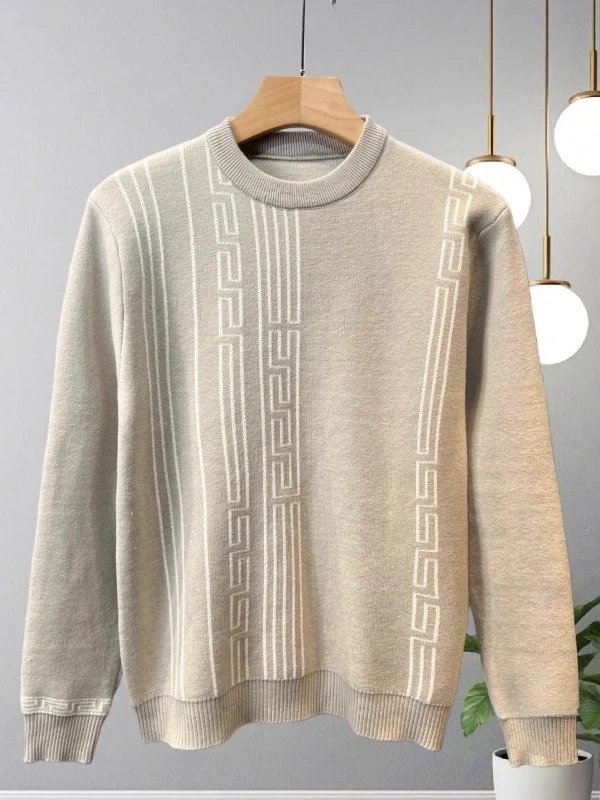Retro round Ne Men's Slim Fit Striped Knit Base irt Warm Casual Sle Autumn Winter Faion Brand Sweater Knitted Top