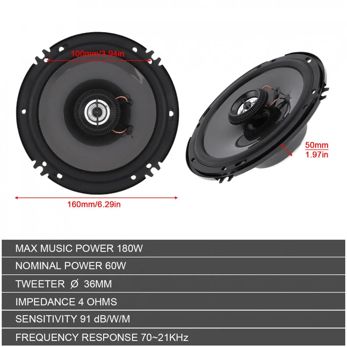 2pcs 6 Inch Car Speakers 180W 2 Way Hifi Coaxial Auto Music Stereo Full Range Frequency Subwoofer Car Audio Speakers for Car