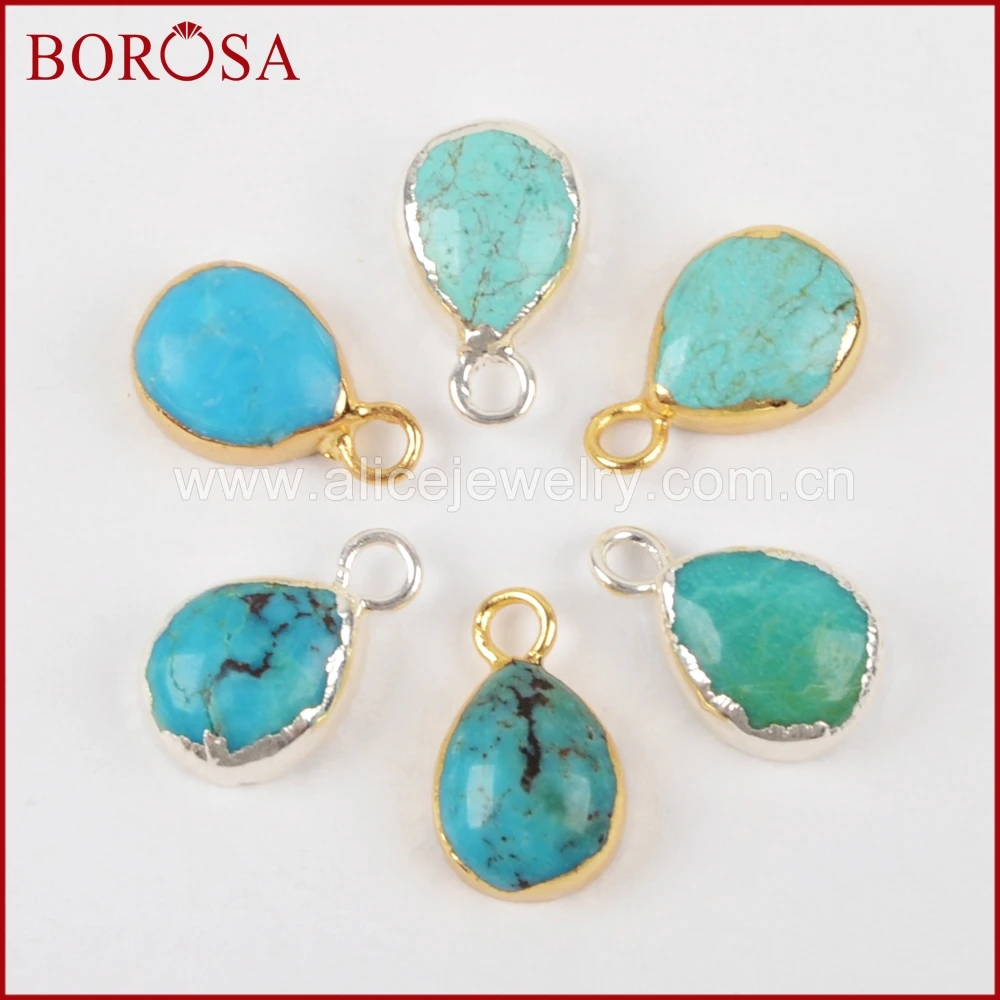 

Fashion Gold Plated Teardrop Shape Natural Turquoise Charm Natural Gemstone Pendant Beads for Necklace Making Jewelry G1371