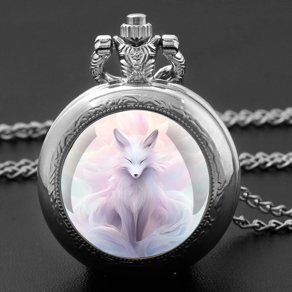 Pale Pink Fox Design Quartz Pocket Watch - Elegant Ladies Fashion Retro Style Gift Pocket Watch