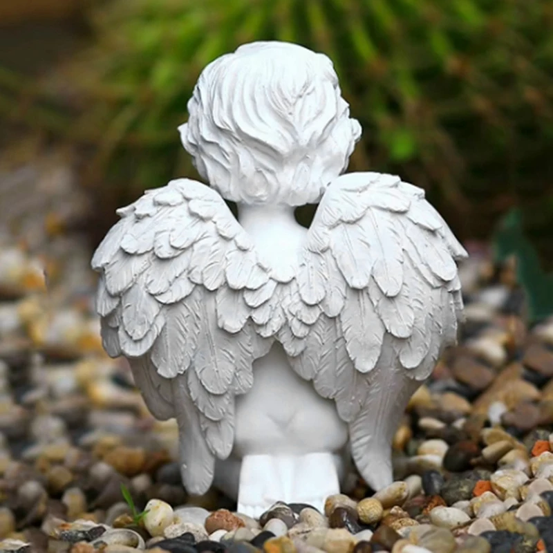 L73A 2025-Kneeling Praying Pure White Angel With Wing Resin Garden Statue Memorial Resin Yard Figurine Garden Statue Gift