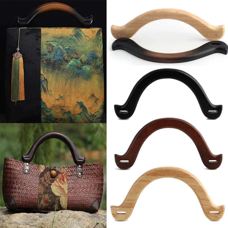 2PCS Arched Handle Rattan Wallet Straw Handbag Beach Bag Handle U-Shaped Wooden Crochet Crossbody Shoulder Bag Handle