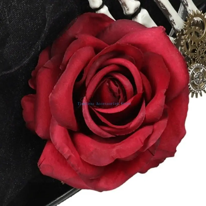 قبعة 97QE Skull Hand Steam Punk Black Gear Top Hat مع نظارات عيد ميلاد الزفاف