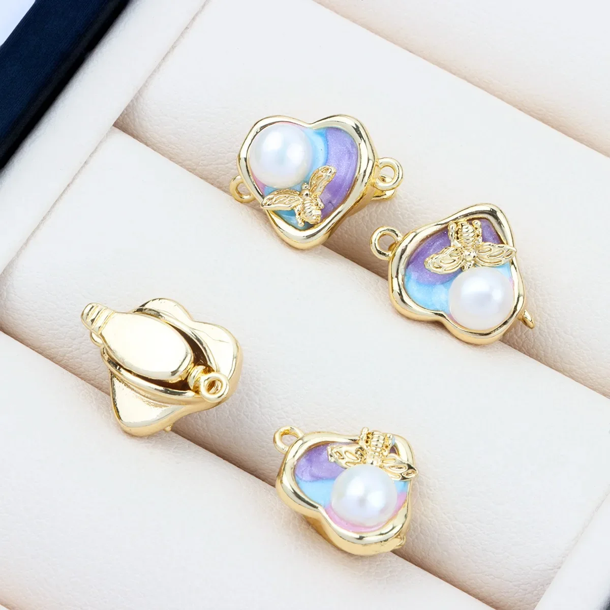 18K Real Gold Plated with Natural Pearls Monet Garden Love Plug-in Buckle Plug-in Connecting Buckle DIY Accessories