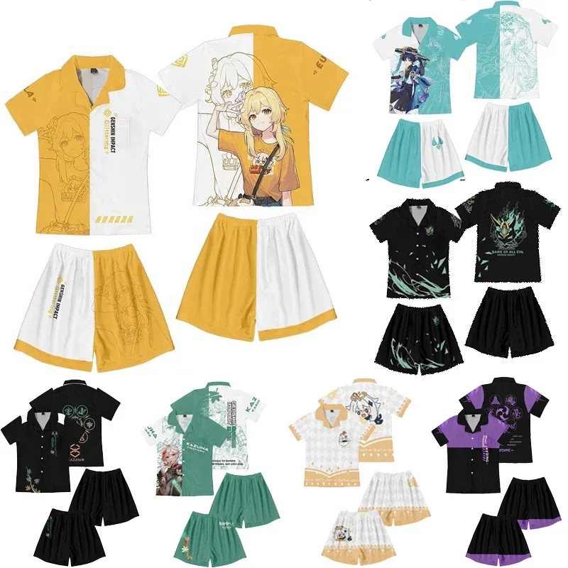 

Аниме Genshin Impact Wanderer Lumine Keqing Xiao Косплей Костюм Пижамы Домашняя одежда Женщины Мужчины Мальчики Девушка Пижамы Рубашка Шорты Комплект
