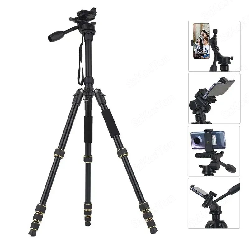 Travel Self Tripod Aluminum Tall 60 Inch 155CM Stand With Quick Plates Mount Pan Head For Canon Nikon DSLR SLR Digital Camera