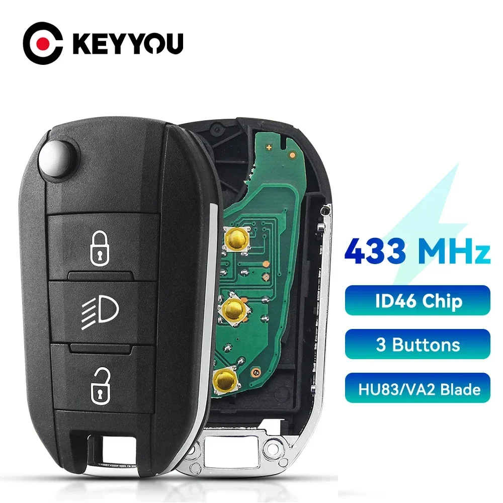 KEYYOU 433.92Mhz ID46-pcf7941 Car Remote Key Fob For Peugeot 508 208 2008 301 308 5008 Citroen C-Elysee C4-Cactus