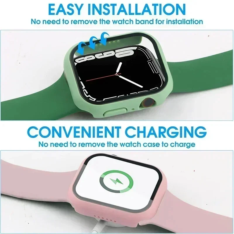 Cover per Apple Watch Case 10/9/8/7/6/5/SE 46mm 42mm 45mm 44mm 41 40 PC protezione schermo paraurti vetro temperato iWatch protettivo