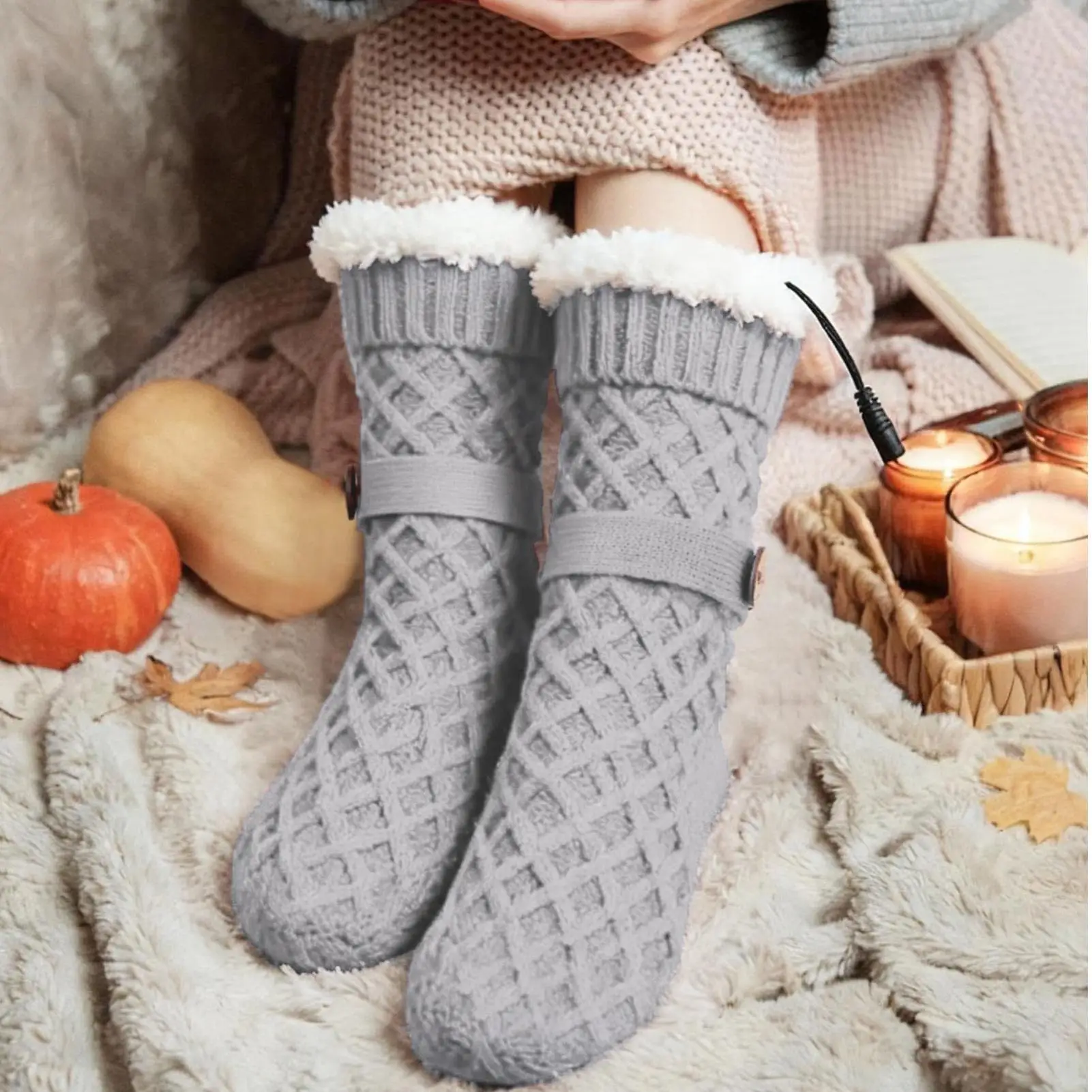 Heated Socks For Men USB Rechargeable Wool Lining Footwear USB Heated Socks For Winter Sports Ski Snowboarding Outdoor