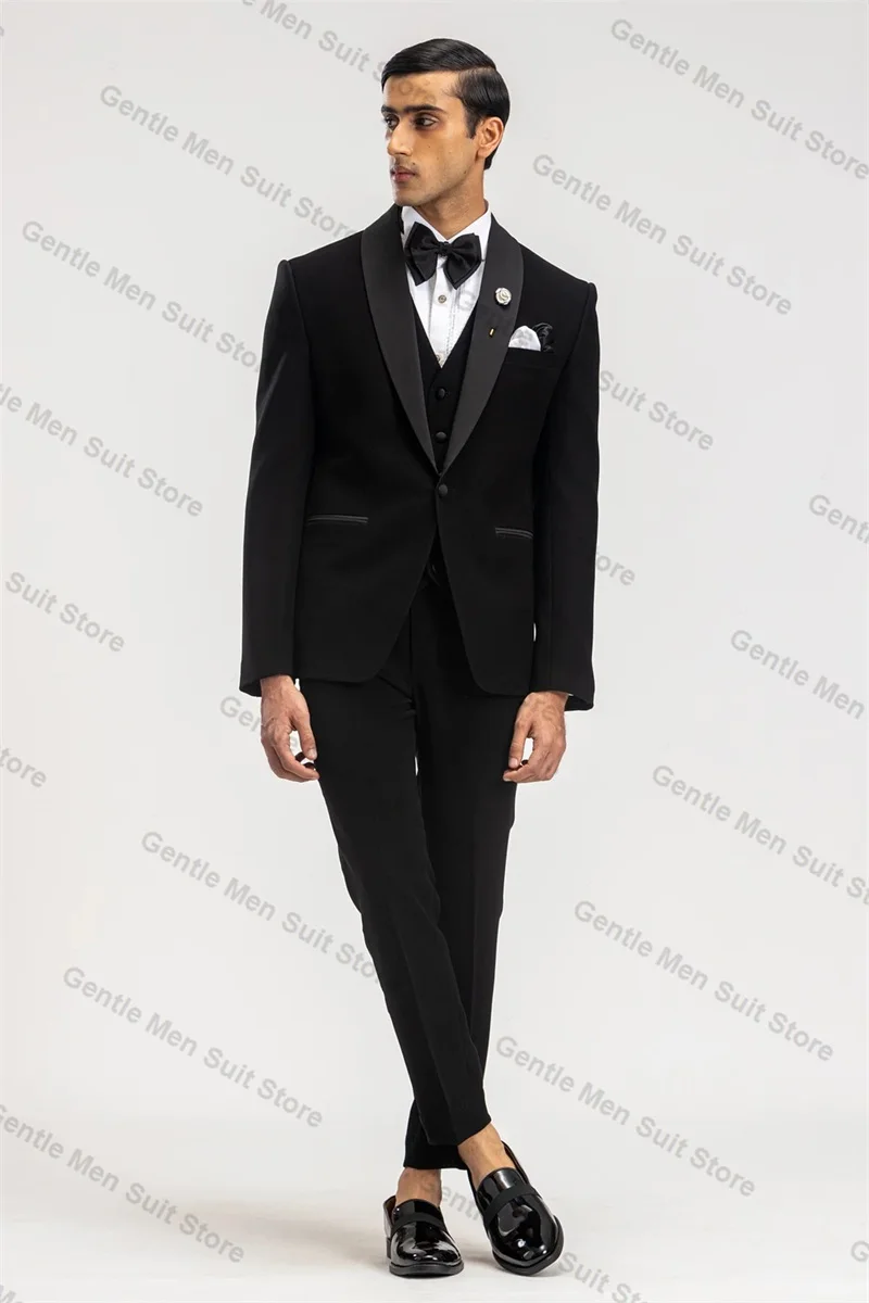 Black Men Suits Set 3 Piece Blazer+Vest+Pants Formal Office Business Prom Groom Wedding Tuxedo Single Breasted Coat Tailored