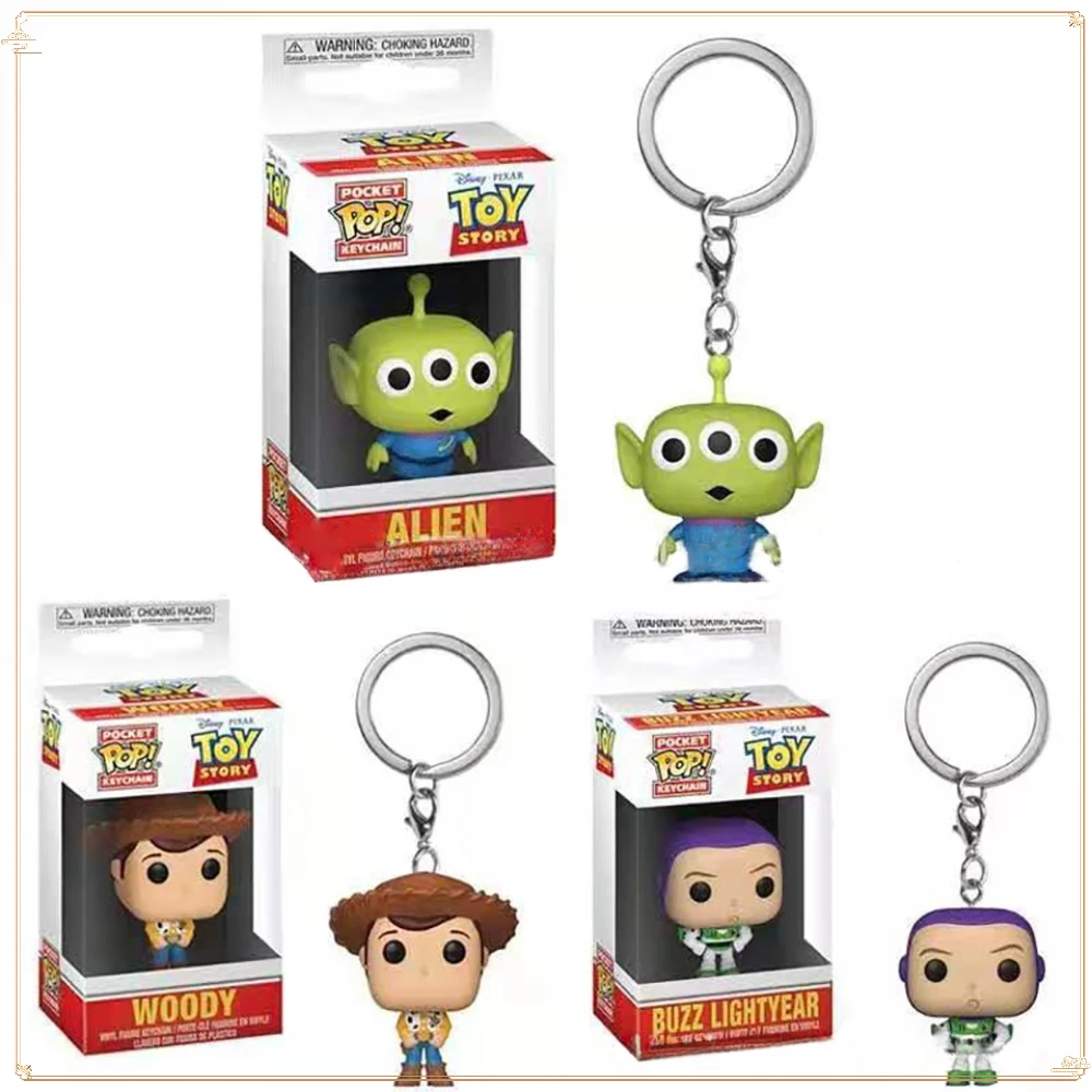 FUNKO POP Keychain Popular Cartoon Doll Buzz Lightyear Woody Backpack Pendant Birthday Gift Classic Animation Toy Story Keychain