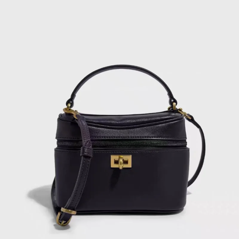 

Top Layer Cowhide Box Shoulder Bag For Women Luxury Lock Design Handbag Casual Zipper Portable Cosmetic Bag Women Crossbody Bag
