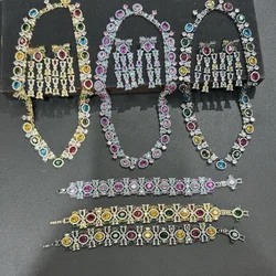 Women  All-over Zircon Pink VintageNecklace Bracelet Set