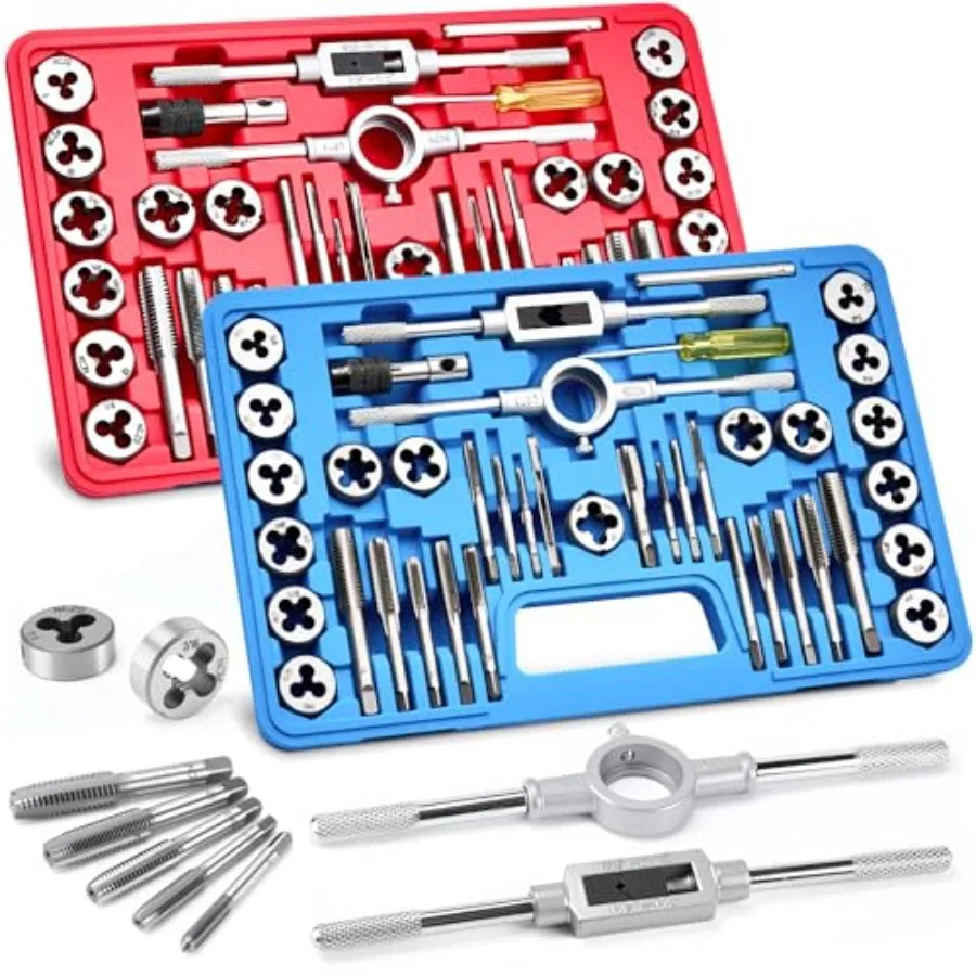 

pcs Tap and Die Set Metric and Standard Threading Tool Kit for Cutting and Repairing Internal and External Threads NC/NF/NPT Co