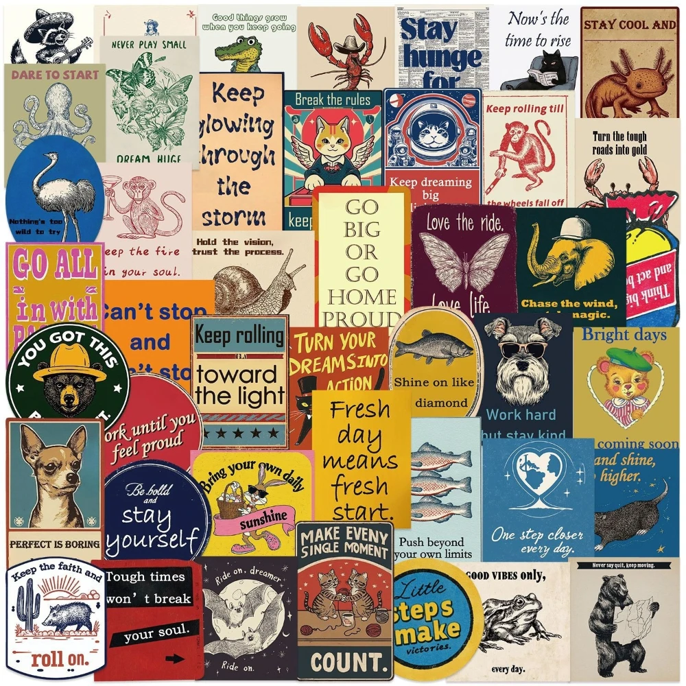50 Stück Retro Amerikanische Motivations-Graffiti-Aufkleber für Wasserflaschen, Schutzhelme, Gepäck, Fahrräder, Skateboards