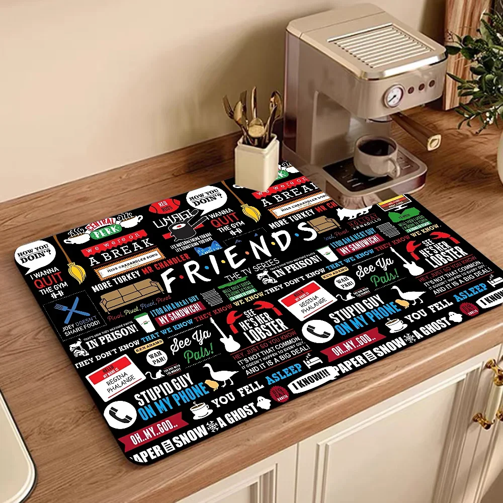 Friends Tv Show Coffee Cup Ironing Mat Modern Art Texture Drying Mat Kitchen Counter Coffee Bar Drain Mat