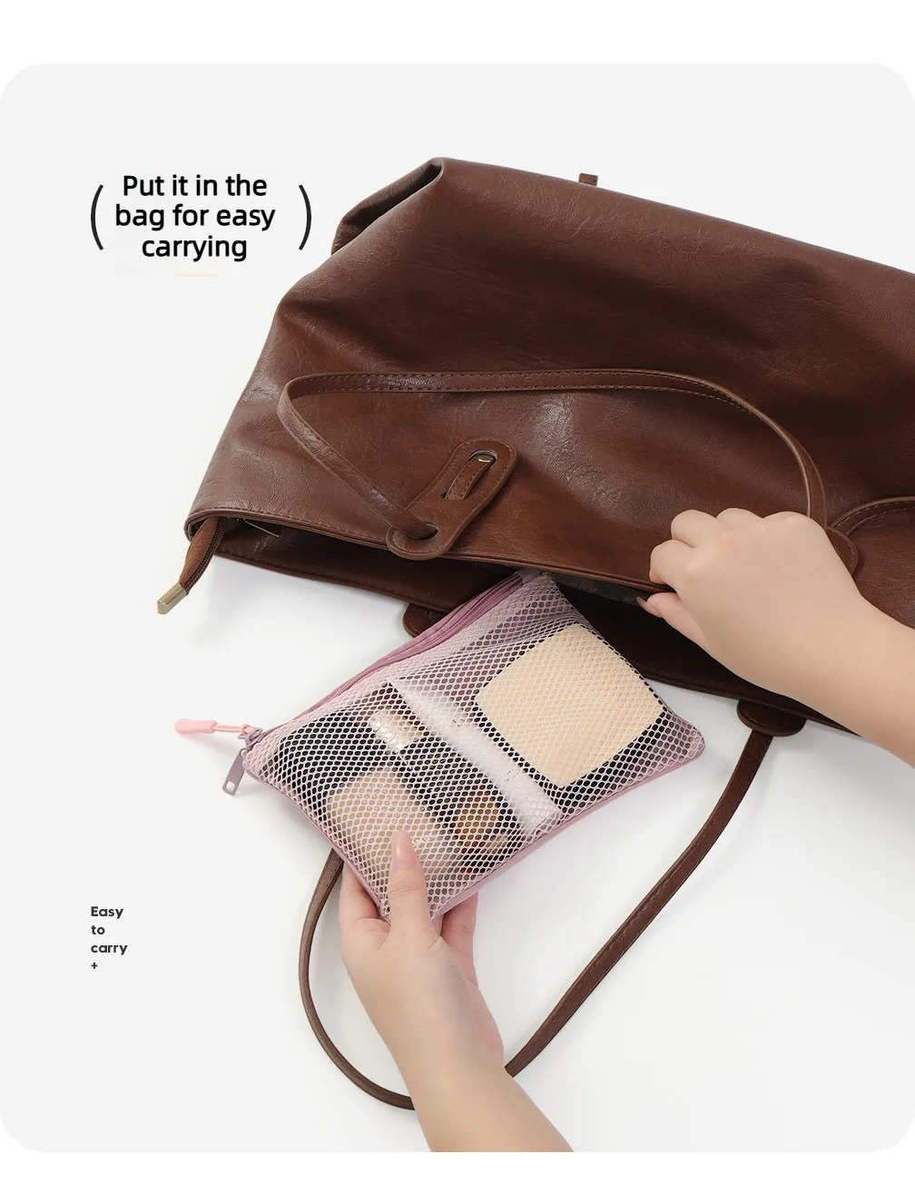 Mesh-Tech-Organizer-Tasche mit Doppelreißverschluss aus Polyester für Kabel, Ladegeräte, tragbare Reise-Make-up-Aufbewahrungstasche für den Heimgebrauch – Detail 4