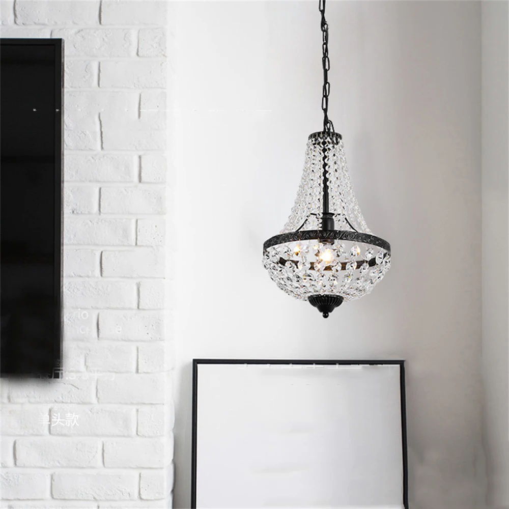 American Crystal Chandelier Iron Art Restaurant Living Room Bar Dining Room Pendant Lamp Bedroom  Crystal Hanging Lamp