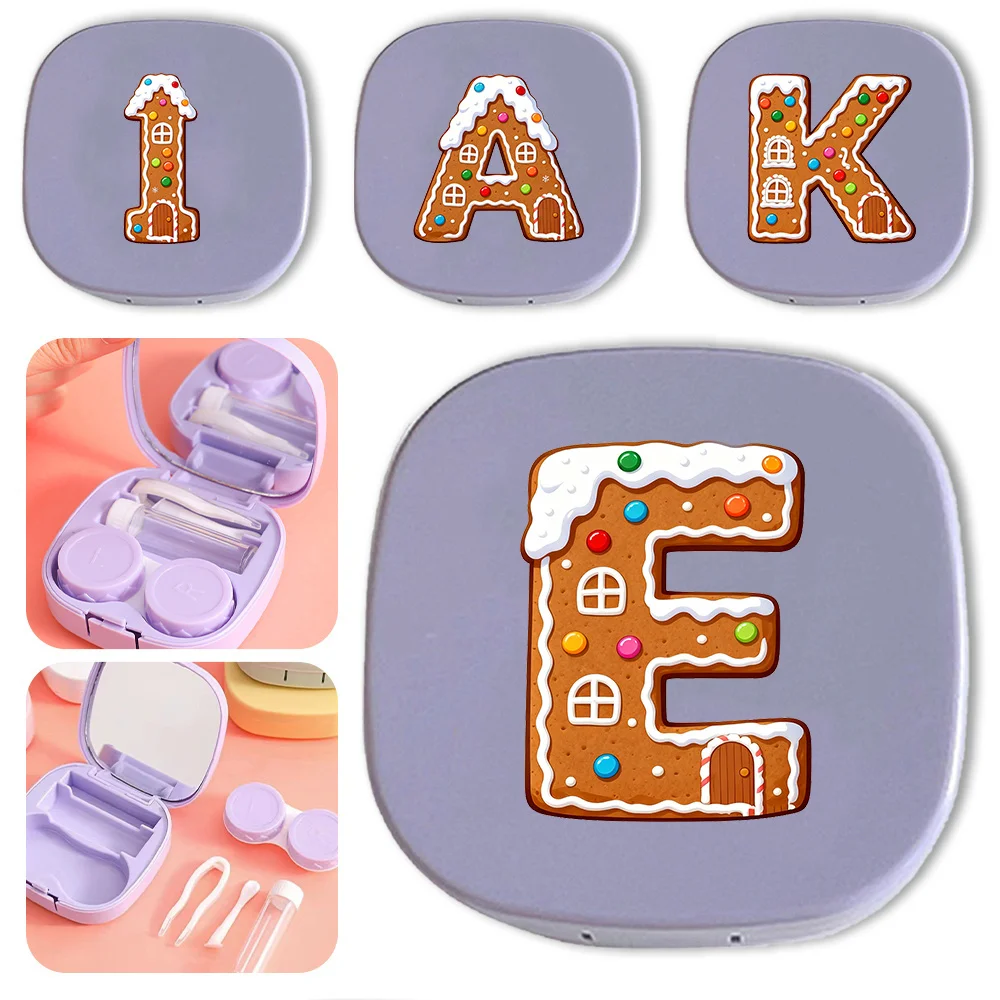 

Portable Contact Lens Case Set Compact Storage Box with Mirror Practical Contact Lens Accessories Gingerbread House Pattern