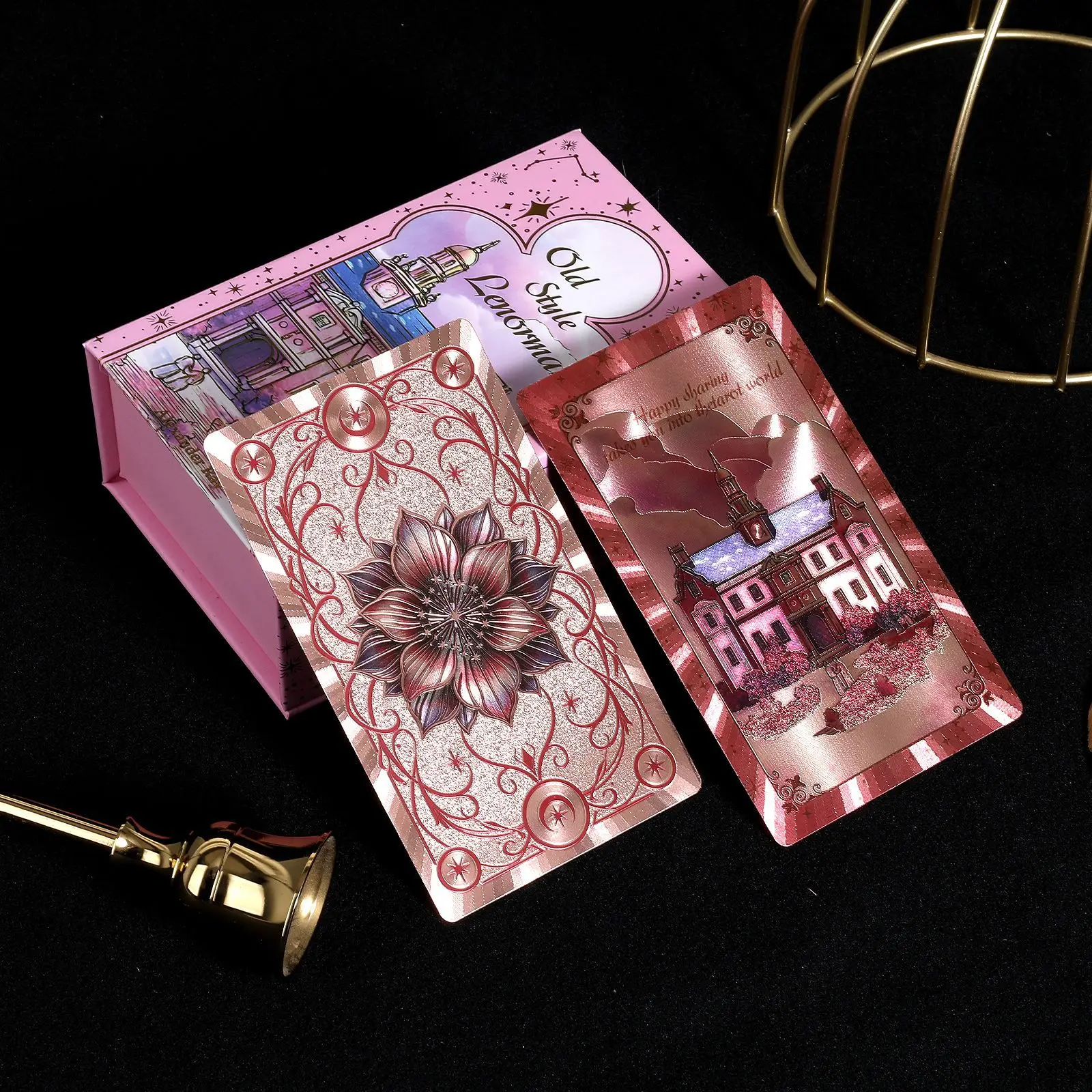 38Pcs Lenormand Oracle Cards in A Rigid Box Gold Foil Waterproof PET Oracle Cards for Divination & Fortune Telling 12*7cm