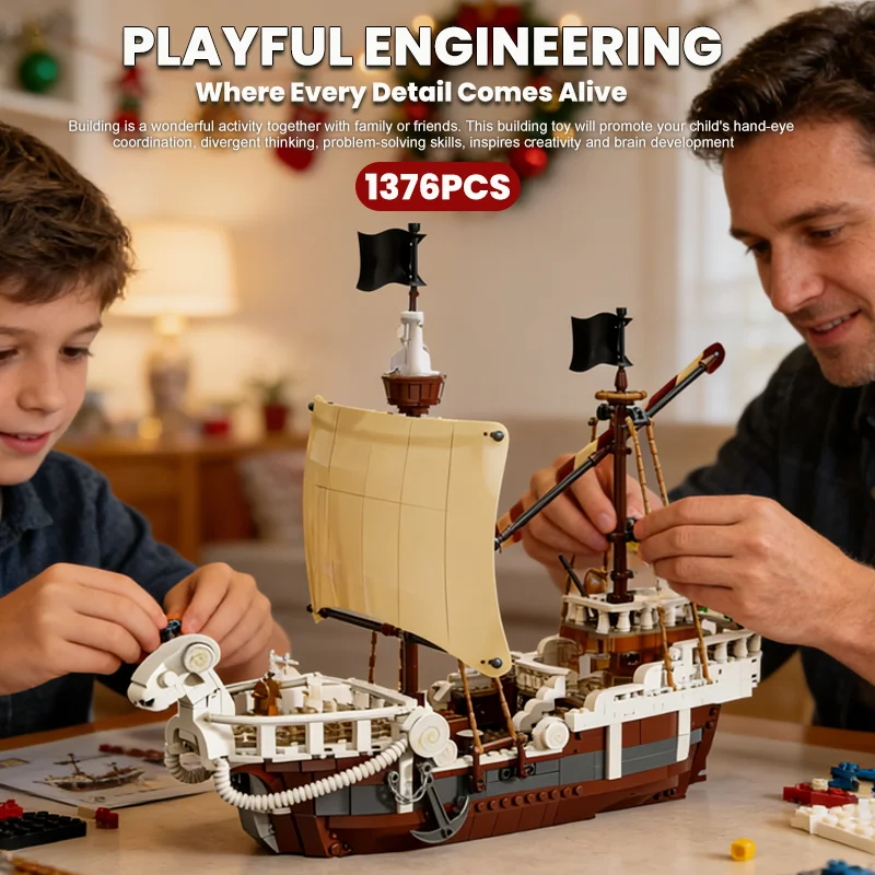 1376PCS Nave Pirata Mattoni da costruzione Assemblaggio MOC Blocchi Giocattoli Modello di barca Collezione di ornamenti creativi Giocattoli educativi per i regali