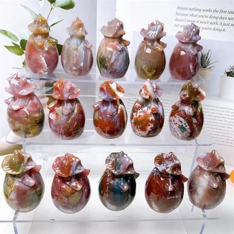 Natural Ocean Jasper Triceratops Dinosaur Eggs Crystal Carving Healing Energy Stone Home Decoration Ornaments Gift 1pcs