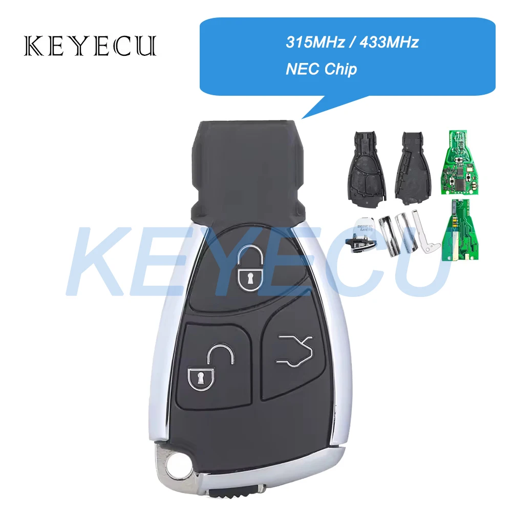 Keyecu Smart Remote Control Car Key Fob 3 Buttons 315MHz 433MHz NEC Chip for Mercedes Benz 2000 2001 2002 2003 2004 2005 - 2014