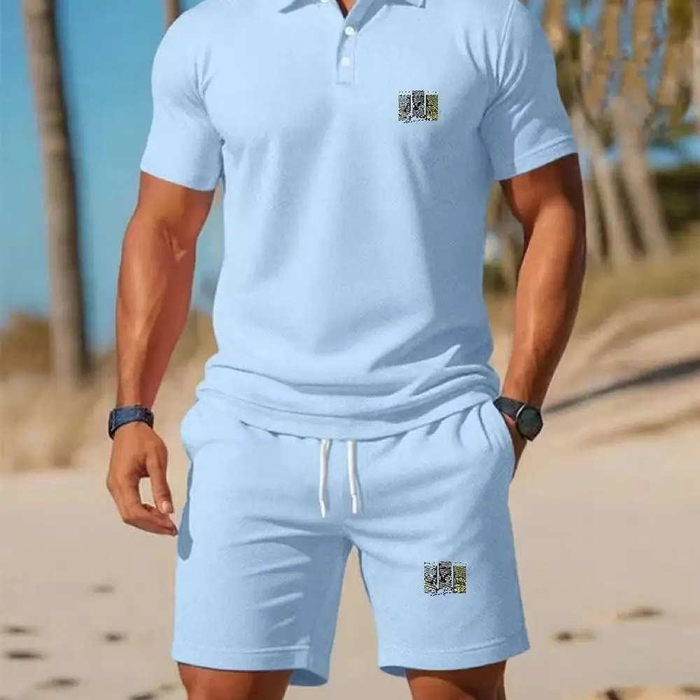 Summer Men's Streetwear 2 Piece Set polo-Neck T-Shirt+Sports Shorts Quick Dry Fitness Gym Running Suit Hot Sale Fashion Casual view 4