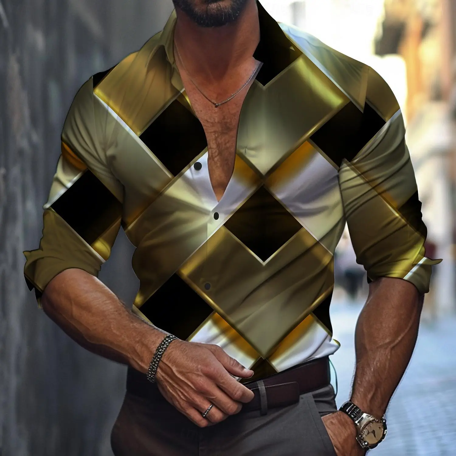 Men's Graphic Geometric Pattern Line Fashion 3D Printed Shirt Button Up Shirt Casual Long Sleeve Shirt Street Blouse For Mens