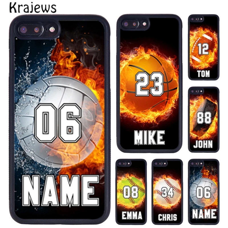 Krajews PERSONALIZED NUMBER NAME Baseball Hockey Phone Case For iPhone 16 15 14 XR XS 11 12 mini 13 Pro MAX Plus coque