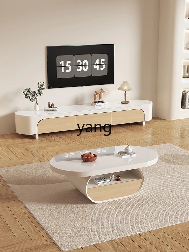 LXL Cream Style Modern Simple Coffee Table TV Cabinet Living Room Home Combination Floor Type